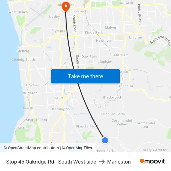 Stop 45 Oakridge Rd - South West side to Marleston map