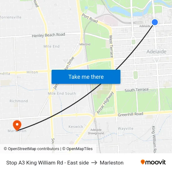 Stop A3 King William Rd - East side to Marleston map