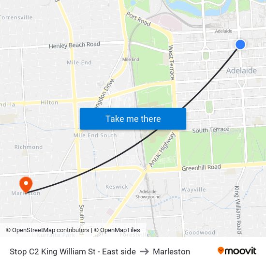 Stop C2 King William St - East side to Marleston map