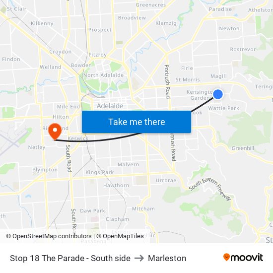 Stop 18 The Parade - South side to Marleston map