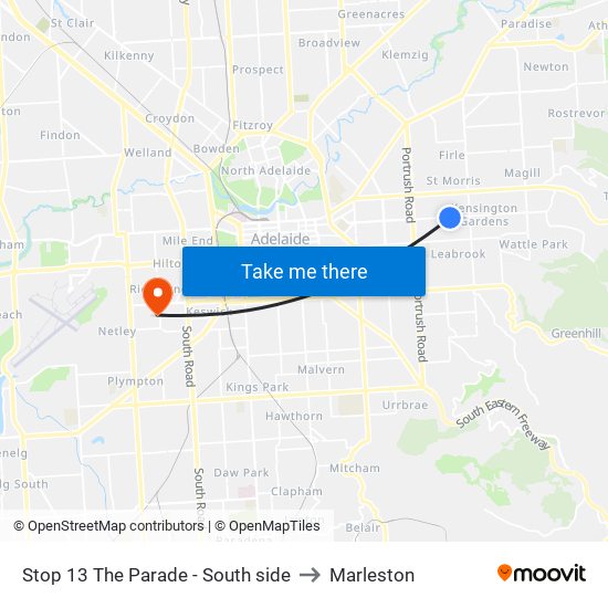 Stop 13 The Parade - South side to Marleston map