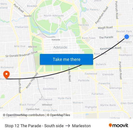 Stop 12 The Parade - South side to Marleston map