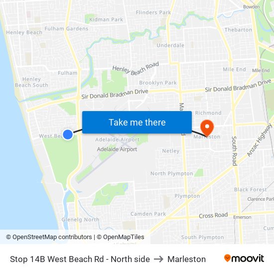 Stop 14B West Beach Rd - North side to Marleston map