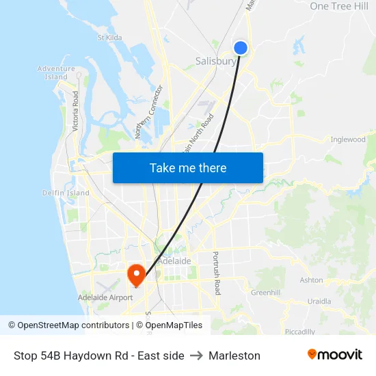 Stop 54B Haydown Rd - East side to Marleston map