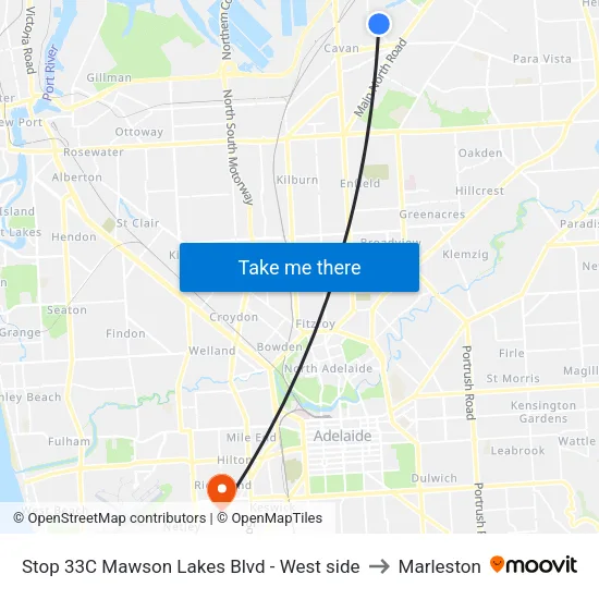 Stop 33C Mawson Lakes Blvd - West side to Marleston map