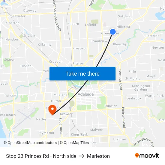 Stop 23 Princes Rd - North side to Marleston map