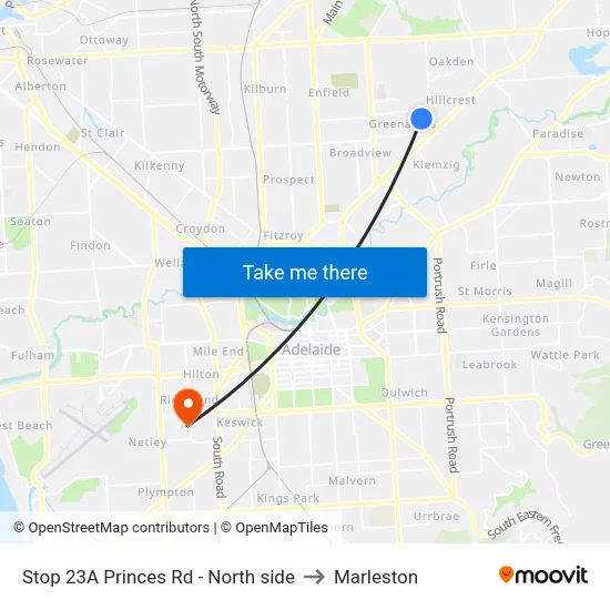 Stop 23A Princes Rd - North side to Marleston map