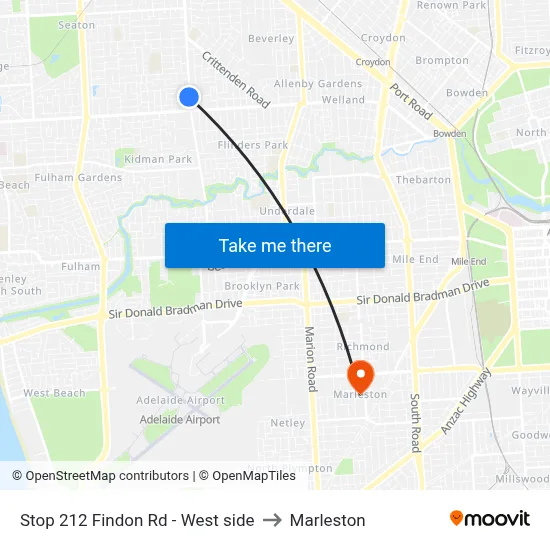 Stop 212 Findon Rd - West side to Marleston map
