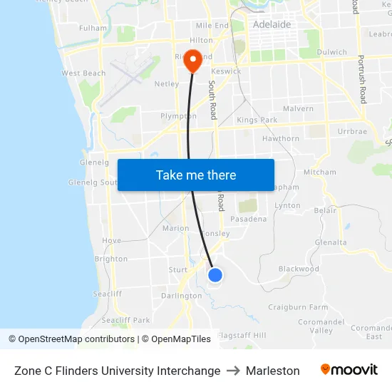 Zone C Flinders University Interchange to Marleston map