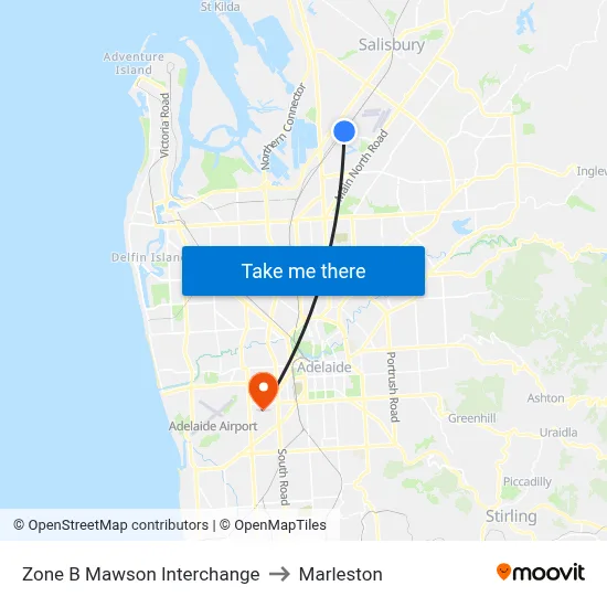 Zone B Mawson Interchange to Marleston map