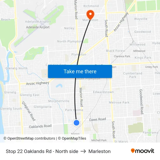 Stop 22 Oaklands Rd - North side to Marleston map