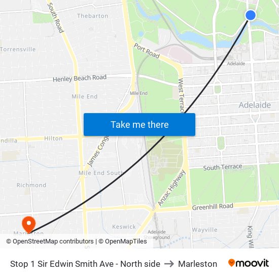 Stop 1 Sir Edwin Smith Ave - North side to Marleston map