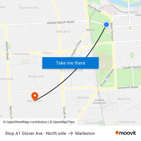 Stop A1 Glover Ave - North side to Marleston map