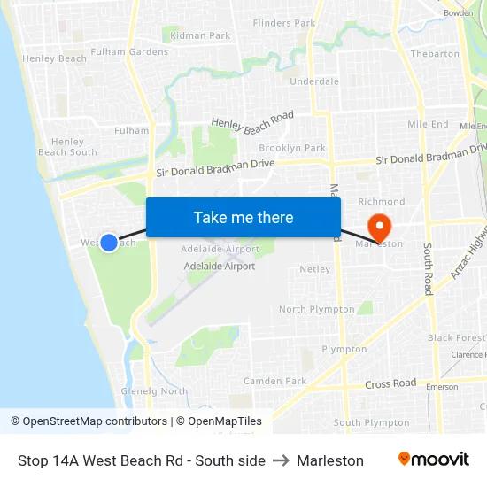 Stop 14A West Beach Rd - South side to Marleston map