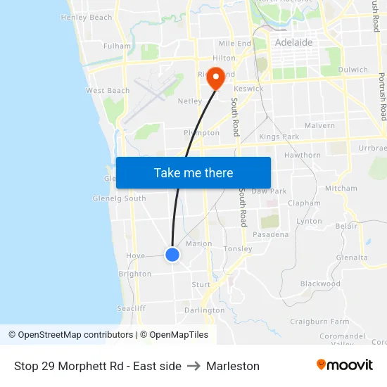 Stop 29 Morphett Rd - East side to Marleston map
