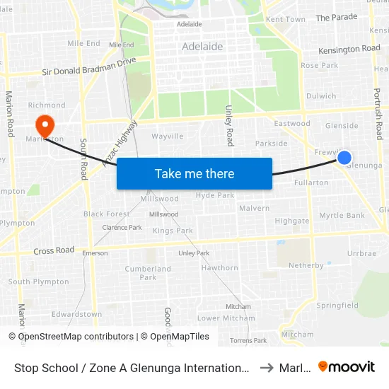 Stop School / Zone A Glenunga International High School Conyngham St to Marleston map