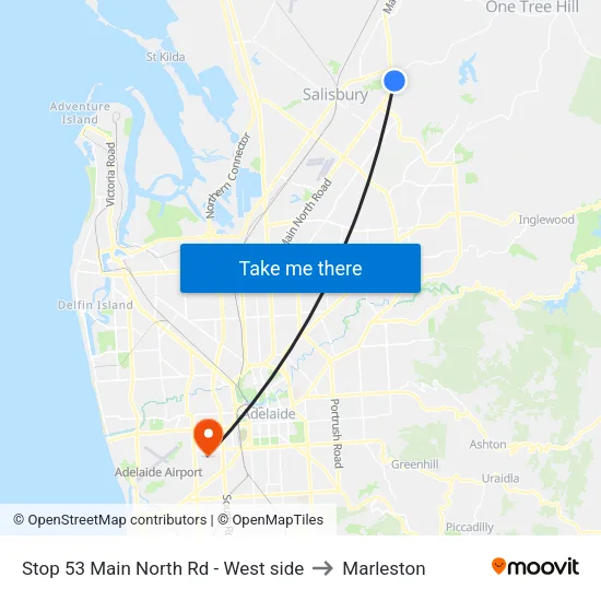 Stop 53 Main North Rd - West side to Marleston map