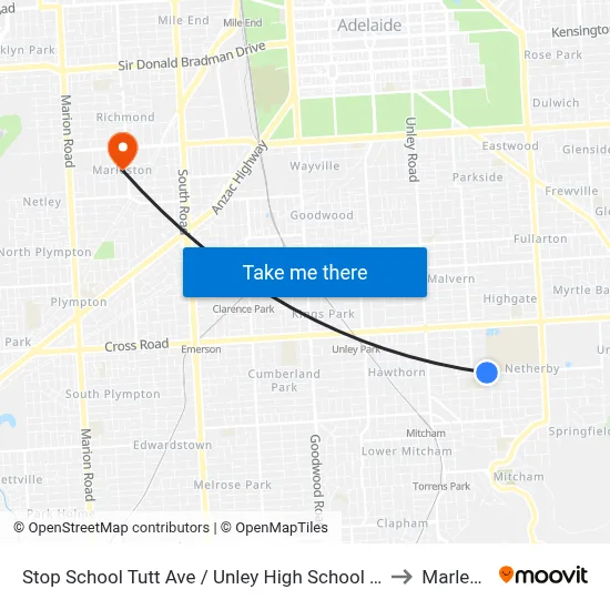 Stop School Tutt Ave / Unley High School - South side to Marleston map