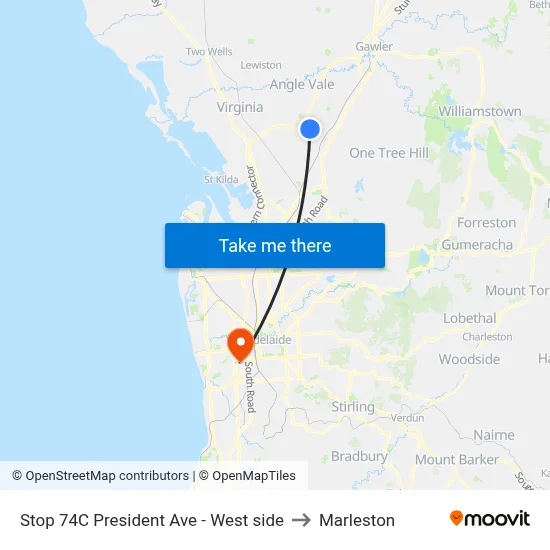Stop 74C President Ave - West side to Marleston map
