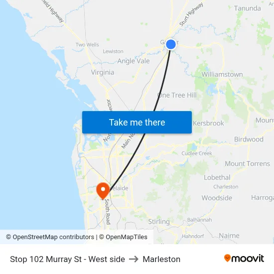 Stop 102 Murray St - West side to Marleston map