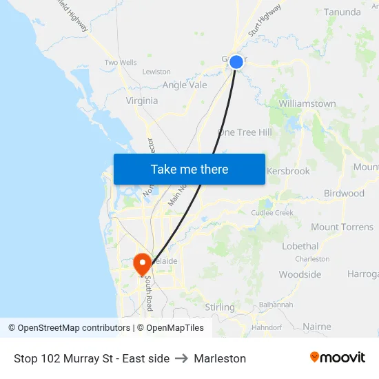 Stop 102 Murray St - East side to Marleston map