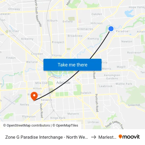 Paradise Interchange Terminus to Marleston map