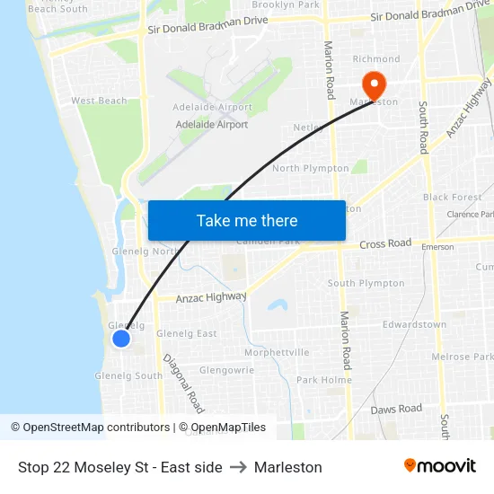 Stop 22 Moseley St - East side to Marleston map
