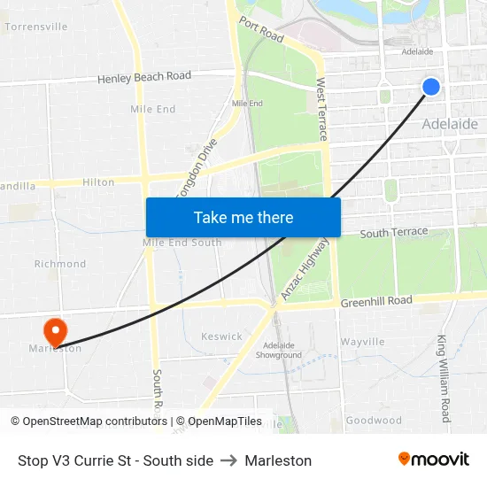 Stop V3 Currie St - South side to Marleston map