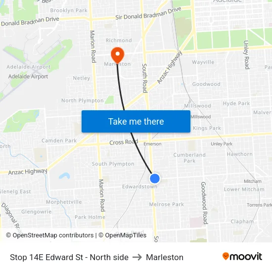 Stop 14E Edward St - North side to Marleston map