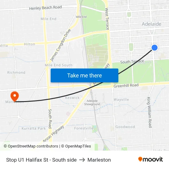 Stop U1 Halifax St - South side to Marleston map