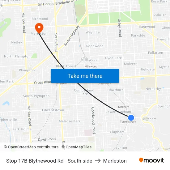 Stop 17B Blythewood Rd - South side to Marleston map