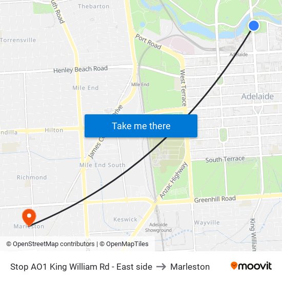 Stop AO1 King William Rd - East side to Marleston map