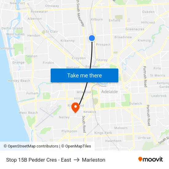 Stop 15B Pedder Cres - East to Marleston map