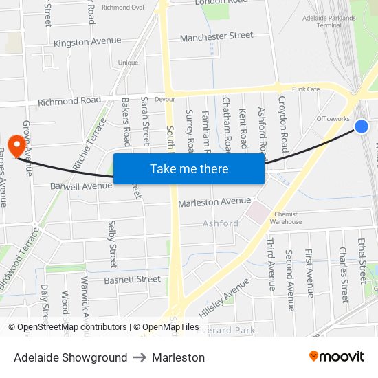 Adelaide Showground to Marleston map