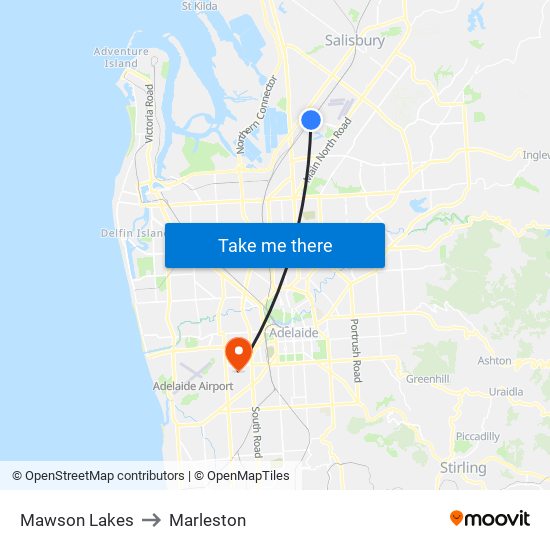 Mawson Lakes to Marleston map