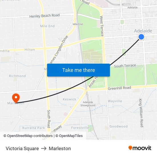 Victoria Square to Marleston map