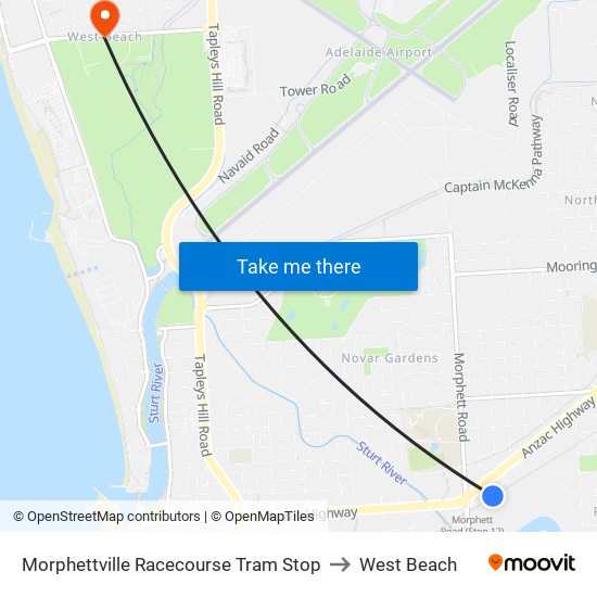 Morphettville Racecourse Tram Stop to West Beach map