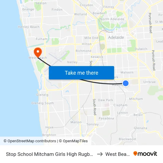Stop School Mitcham Girls High Rugby St to West Beach map
