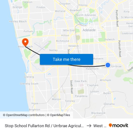 Stop School Fullarton Rd / Urrbrae Agricultural High School - West side to West Beach map