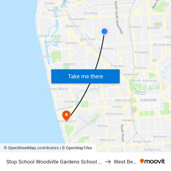 Stop School Woodville Gardens School Ridley Gr to West Beach map