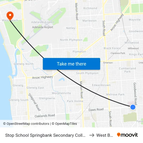 Stop School Springbank Secondary College Daws Rd to West Beach map