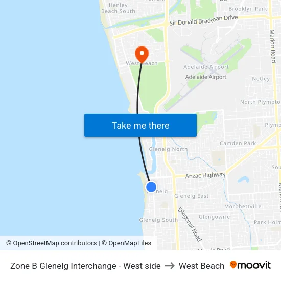 Zone B Glenelg Interchange - West side to West Beach map