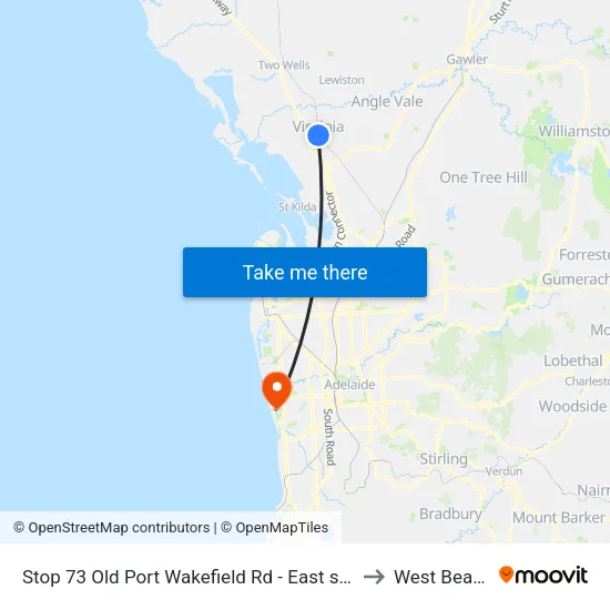 Stop 73 Old Port Wakefield Rd - East side to West Beach map