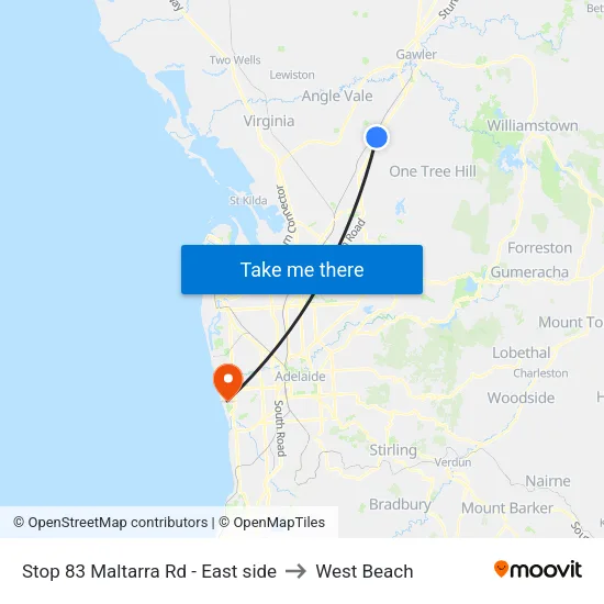 Stop 83 Maltarra Rd - East side to West Beach map