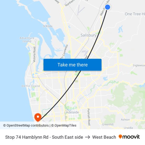 Stop 74 Hamblynn Rd - South East side to West Beach map