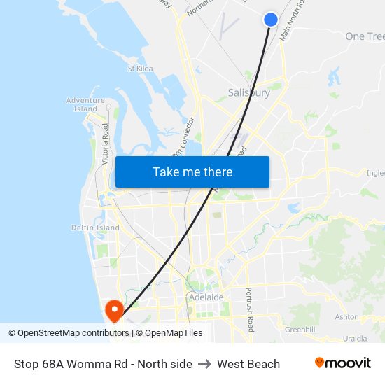 Stop 68A Womma Rd - North side to West Beach map