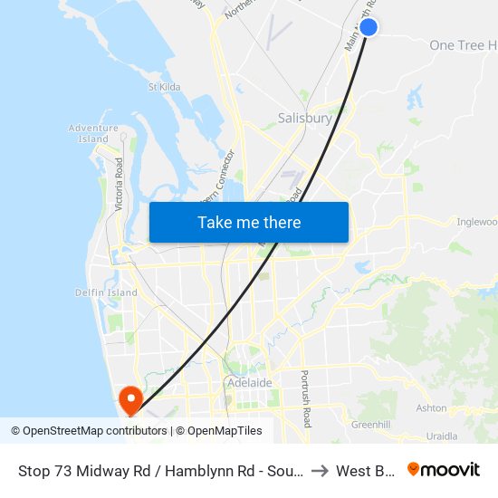 Stop 73 Midway Rd / Hamblynn Rd - South West side to West Beach map