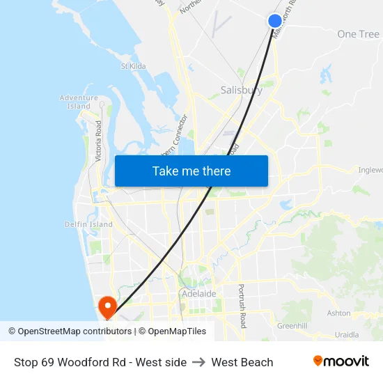 Stop 69 Woodford Rd - West side to West Beach map