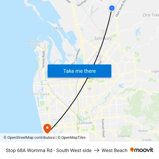 Stop 68A Womma Rd - South West side to West Beach map