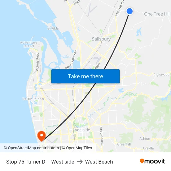 Stop 75 Turner Dr - West side to West Beach map